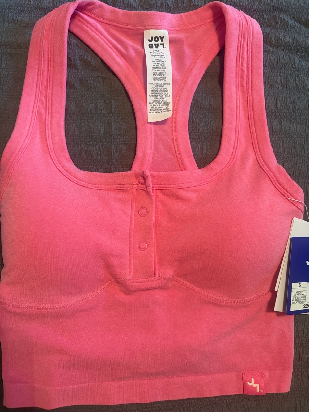 JoyLab Hot Pink Racerback Snap-Front Sports Bra Tank